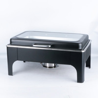 Chauffe-Plats Rectangulaire pour Buffet de Mariage, Ensemble de Service de Buffet, Réchaud Alimentaire Blanc avec Poignée Dorée