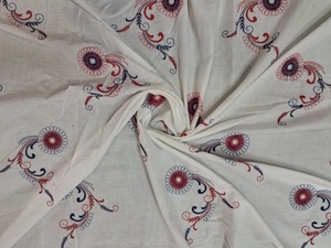 Bulk Supply Off-White Cotton Textile Featuring Vibrant Red and <b>Blue</b> Floral Clusters for Fashion Collections - Product Image 5