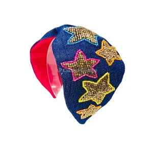 最新系列明星手工点缀串珠发带批发传统手工花卉设计头巾发饰