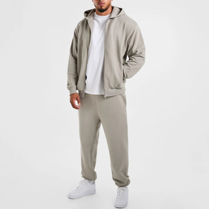 Men's Full <b>Zip</b> <b>Hooded</b> Sweatshirt Tracksuit Set Casual Solid Side Pockets Men's 2-Piece Training Track Jogger Set At Wholesale - Product Image 3