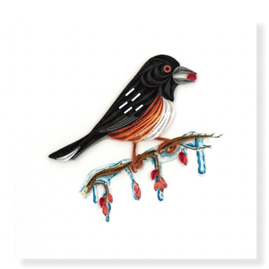 Tarjeta de quilling personalizada con diseño de cotorra del este en una rama, tarjeta de quilling con temática animal, con sobre, tarjeta de felicitación artesanal de invierno. - Product Image 1