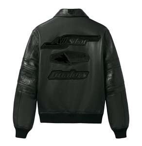 Blouson aviateur en cuir véritable pour homme Avirex, patchwork en cuir véritable, broderie sur le devant, support OEM, coupe-vent, imperméable - Product Image 2