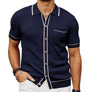 Polo de Primera Calidad con Botones Completos, Azul, Totalmente Personalizado, en Venta a Precio de Mayoreo - Product Image 1