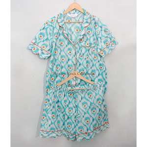 Conjunto de Pijama de Algodón 100% Más Vendido, Ropa de Dormir Cómoda de Manga Corta para Mujer, Ropa de Casa Clásica con Botones - Product Image 3