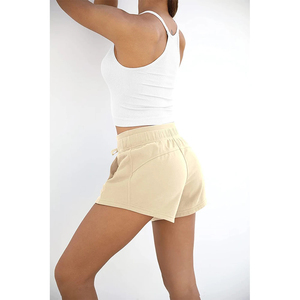 Shorts en tricot beige pour femme, taille mi-haute, avec cordon de serrage, décontractés, avec poches, respirants, coupe régulière, couleur unie - Product Image 6