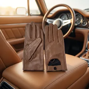 Gants de conduite en cuir de mouton marron camel, unisexes, antidérapants, avec sangle de poignet réglable, pour la conduite, l'équitation et les activités de plein air - Product Image 5