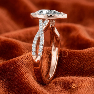 Rose Gold Plated Pear Cut Halo Engagement <b>Ring</b> Women Twisted <b>Split</b> Shank Pave Band American Diamond CZ Wedding <b>Ring</b> - Product Image 2