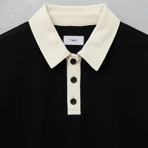 Premium Black Polo T-<b>Shirt</b> for Men | Contrast Cream Collar, Breathable Cotton | Stylish Casual Wear - Product Image 1