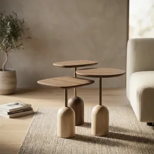 Modern Minimalist Nesting Coffee <b>Tables</b> Stone Base Metal Top Living Room Furniture - Product Image 5