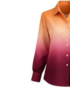 Camisa de Manga Larga para Mujer, Color Degradado de Albaricoque a Rojo Vino, Personalizada, con Botones, Estilo Casual para Oficina, Fabricante de Ropa Personalizada - Product Image 3