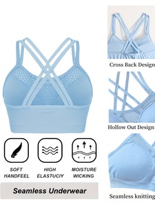 Sleek Hollow Out Athletic <b>Crop</b> <b>Top</b> Non Wired Comfort Gym Brassiere Double Crisscross Strap Back Stretch Training Wear - Product Image 5