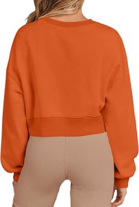 Sudadera de Punto Extra Grande para Mujer, Cuello Redondo, Color Sólido, Manga Larga, 100% Algodón, Estilo Otoñal, Naranja - Product Image 3