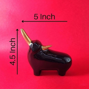 Vintage design black marble bull figurine decorative sculpture luxury animal decor <b>gold</b> horn tabletop accent - Product Image 2
