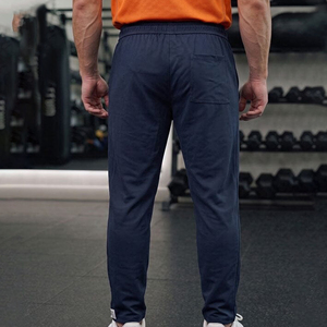Navy Blue Fleece Lightweight High Waist Sporty Jogger Pants Drawstring Waist Side <b>Pockets</b> Regular Fit Men Workout Gym <b>Trousers</b> - Product Image 3