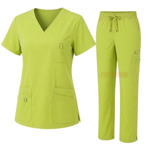 Ensemble de blouses médicales personnalisées en mélange de coton, haut à col en V et pantalon droit, uniforme de soins de santé, fournisseur en gros, marque privée - Product Image 3