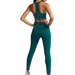 Women's Solid Front Logo Seamless Yoga Set Breathable Quick Dry 2 Piece Elastic Waist Made in Pakistan - Product Image 3