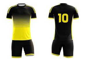 Ensemble de maillots de football pour hommes, noir et jaune rayé, sublimé, 100% polyester, manches courtes, col rond, évacuation de l'humidité, coupe athlétique - Product Image 6