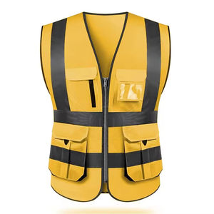 Custom Security <b>Jacket</b> <b>Construction</b> High Visibility Polyester Safety Vest Multi Pockets Reflective Unisex Breathable <b>Work</b> Vest - Product Image 1