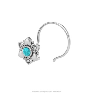 Piercing de nez en argent sterling 925 de forme ronde avec turquoise, style indien, pour femmes et jeunes filles - Product Image 3