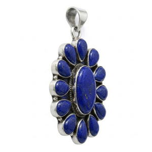Pendentif en pierre précieuse Lapis Lazuli bleu naturel, argent sterling 925, fait main, motif floral, bijou tendance pour anniversaire - Product Image 4
