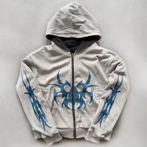 Sweat à capuche zippé surdimensionné effet vieilli personnalisé 280350 GSM 100% coton molletonné |   Streetwear Winter Blue Flame |   Marque privée - Product Image 5