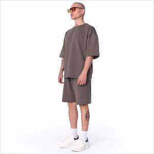 Ensemble T-shirt et short en tricot uni pour homme, vêtements de sport décontractés pour l'été, entraînement sportif - Product Image 5