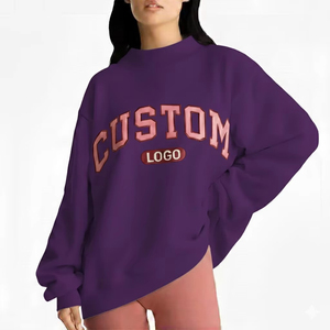 Custom Embroidered Winter Solid Streetwear Soft Cotton Mockneck Pullover Fleece Oversized Women's Sweatshirt - Product Image 2