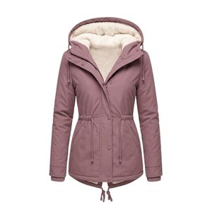 Chaqueta Parka de Seda Rosa Polvoriento Personalizada para Mujer, con Forro Térmico Cómodo, Capucha, Cuello con Cordón Ajustable y Mangas Largas - Product Image 2