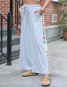 Pantalon unisexe large et droit, extensible, décontracté, avec cordon de serrage à la taille, ample, style survêtement, avec poche à panneau en crochet, 100% coton - Product Image 2