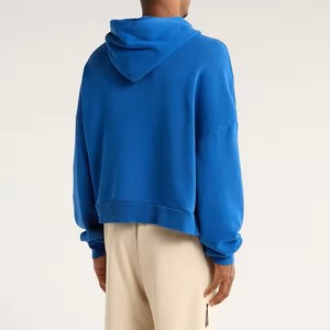 Sweat-shirt à capuche unisexe surdimensionné en coton molletonné bleu uni, coupe-vent, décontracté, pour l'hiver, avec poches, coupe classique - Product Image 2