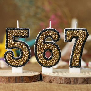 Gold Bead Happy Birthday Cake <b>Candles</b> Unscented Paraffin Wax for Kids Birthday Party Festival Supplies - Product Image 5