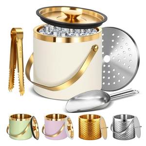 Premium Gold Round Metal Ice Bucket With Tongs Rust Resistant Minimalist Design For Party Beverage Cooling - Product Image 3