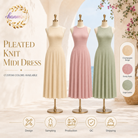 Robes Décontractées Printemps-Été 2026 pour Femmes – Robe de Travail Professionnelle Mi-Longue sans Manches Plissée Coupe Trapèze pour Cocktail