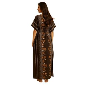 Chemise de nuit longue pour femme à imprimé floral, col en V, manches courtes, 100% coton, brodée, vêtements de nuit décontractés - Product Image 2