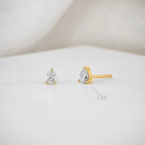 Single 14K Gold Pear Lab Grown Diamond Stud <b>Earring</b> Minimalist Diamond Stud <b>Earring</b> Solid Gold Elegant Jewelry For Women - Product Image 2