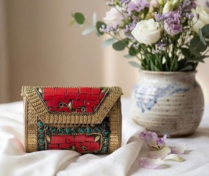 Handcrafted <b>Silver</b>-Plated Rectangle Mosaic <b>Clutch</b> Purse Sling Bag-F S INTERNATIONAL Thanksgiving Gift - Product Image 5