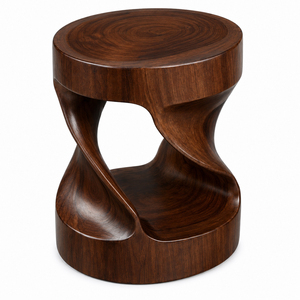 Spiral <b>Stool</b> Side <b>Table</b> Hand-Sculpted Twist Shape Solid Suar Wood Premium Kiln Dried Walnut Finish For Living Room Home Hotel - Product Image 2