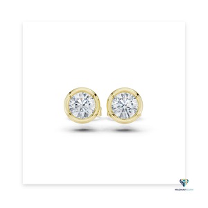 2.50 TCW Yellow <b>Gold</b> Round Lab Grown Diamond Bezel Jewelry Set in 18K <b>Solid</b> <b>Gold</b> - <b>Pendant</b> and Earrings - Product Image 5