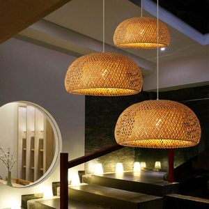 <span class=keywords><strong>Lampadario</strong></span> a sospensione artigianale in bambù, rotondo, con attacco E27, per sala da pranzo, moderno, a LED, intrecciato e cavo. - Product Image 5