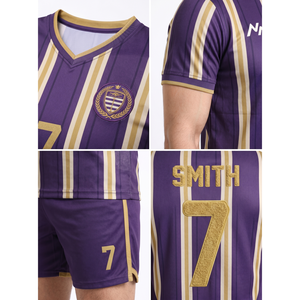 Maillot de football rayé vintage personnalisé, kit complet pour homme, taille XL, 160 GSM, maille, B2B, OEM, uniforme de match professionnel - Product Image 4