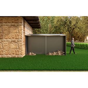 Nuovo Capanno da Esterno 4x3,3 m Grigio, Multiuso in Metallo per Attrezzi e Legna da Ardere - Product Image 4