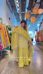 Ensemble Sharara en soie chinon lourde avec broderies et sequins sur le devant et le dos, entièrement cousu, idéal pour les fêtes et occasions spéciales pour femmes - Product Image 4