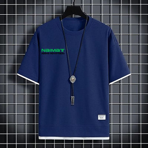 Camiseta de Manga Corta con Cuello Redondo para Hombre, con Estampado de Letras, Informal, de Punto, Transpirable, Ajustada, 100% Algodón, Impresión Digital - Product Image 3