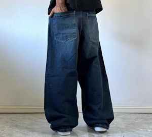 Men's Black Wide Leg <b>Jeans</b> With Embossed Pattern <b>Elastic</b> Waist Street Style Canvas Pants Breathable Midweight Autumn Wear - Product Image 6