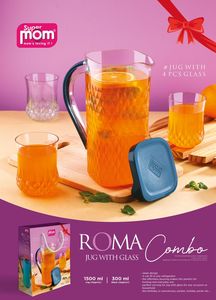 Jarra de Agua de Plástico Anax de 1500 ml con 4 Vasos de 300 ml, Libre de BPA y a Prueba de Fugas, Jarra Resistente para Fiestas y Uso Doméstico - Product Image 2