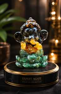 Expert Agate Carved Ganesha Figurine Handmade Gemstone <b>Religious</b> Home Decoration Premium Collection - Product Image 1