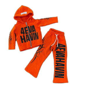 Best Quality <b>Zip</b> Big Distressed Embroidery Customized Logo Printing Rhinestone Winter Streetwear Breathable 100% Cotton <b>Hooded</b> - Product Image 2