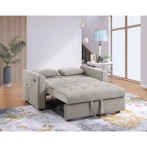 Divano letto convertibile Luelle 57"W in velluto a coste grigio con portabicchieri, porte USB, tasche porta riviste e trapuntatura - Comodo divano letto - Product Image 4