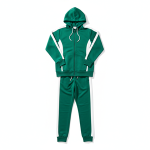 Heavyweight Cotton Hooded Tracksuit <b>Full</b> <b>Zip</b> Casual Solid Color <b>Sweatshirt</b> & Pants Set with Side Pockets Regular Men Fit Wear - Product Image 1