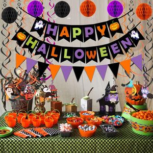 Set Decorazioni per Feste di Halloween: Ghirlanda di Bandierine Triangolari, Coriandoli Circolari, Palline a Nido d'Ape e Spirali - Product Image 3